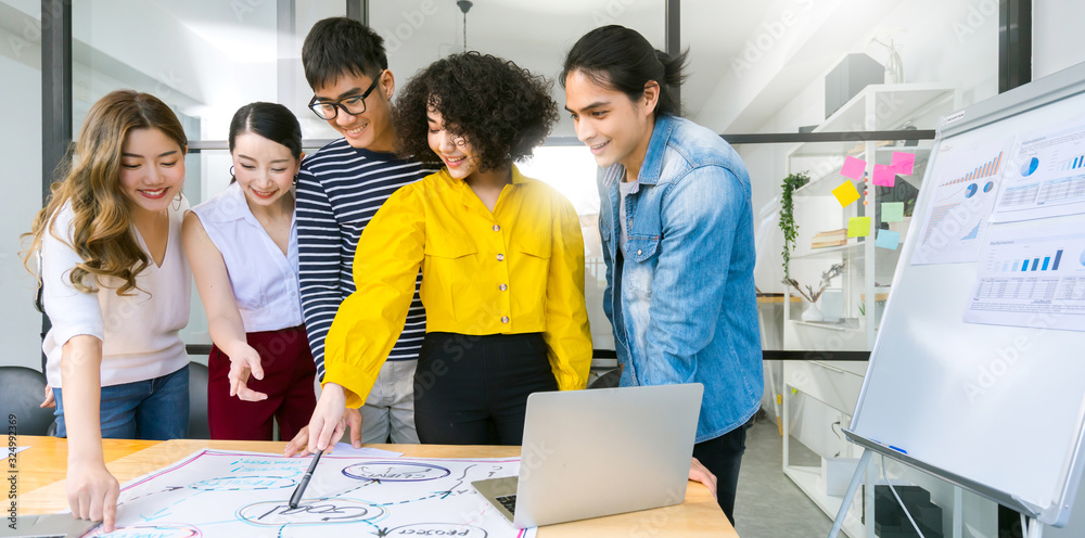 Group of asian young mixed race creative happy people entrepreneur