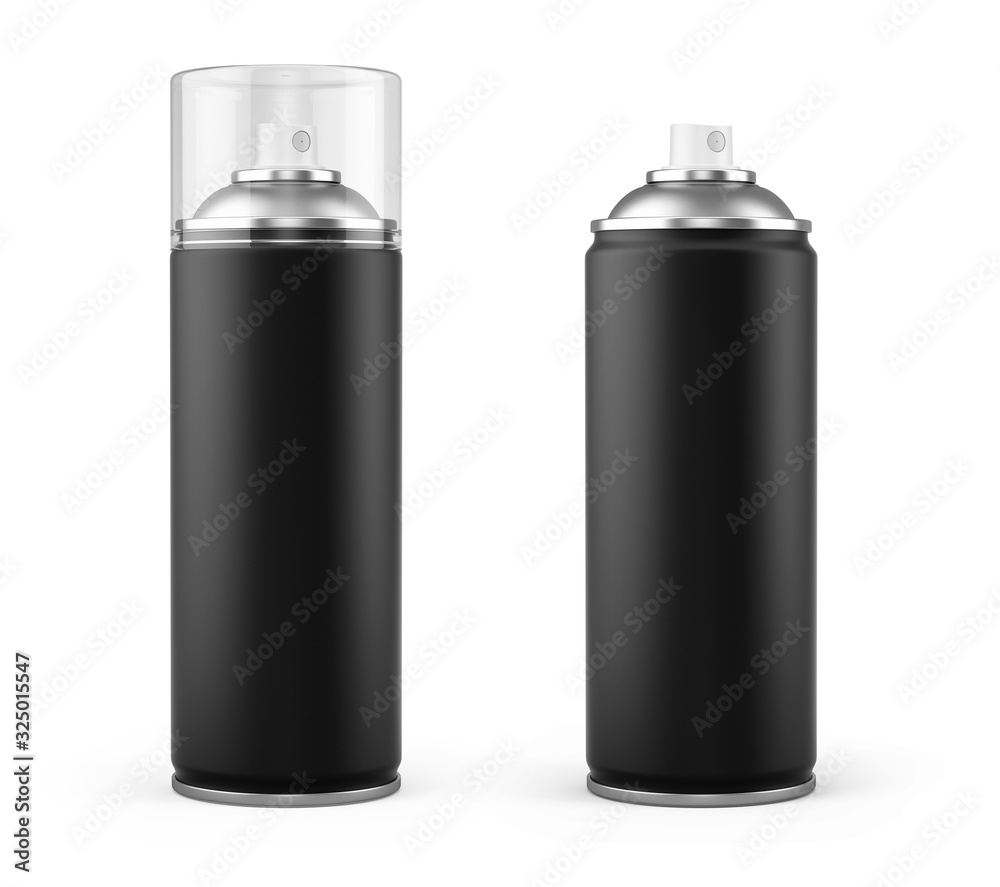 Blank aluminum black can of spray paint isolated on white background - 3d rendering.