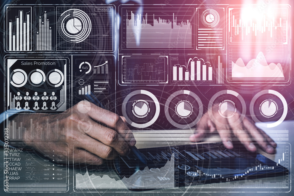 Big Data Technology for Business Finance Analytic Concept. Modern graphic interface shows massive in