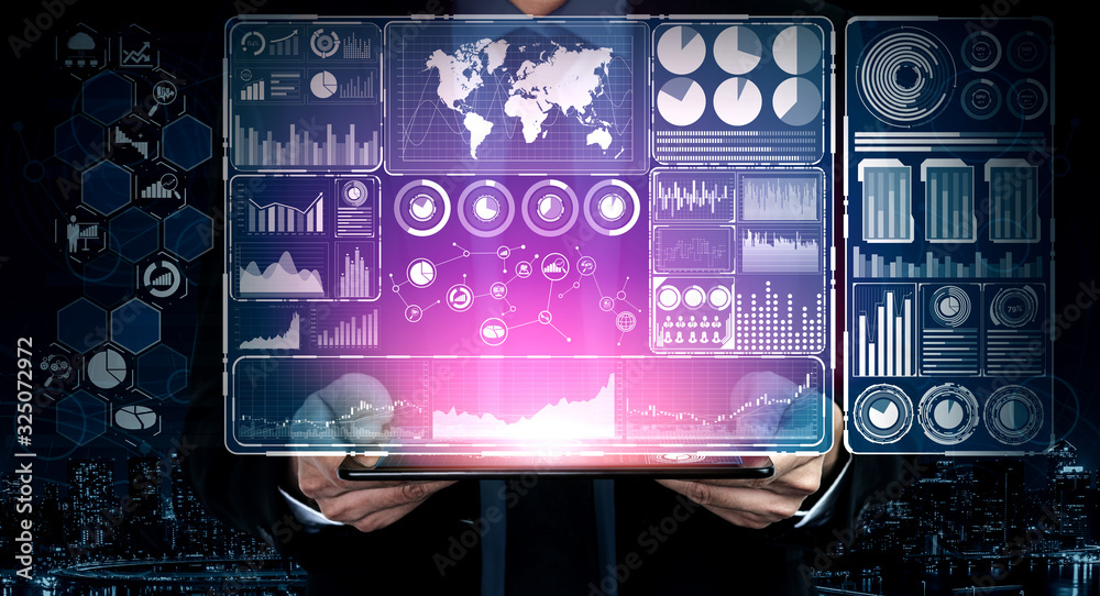 Big Data Technology for Business Finance Analytic Concept. Modern graphic interface shows massive in