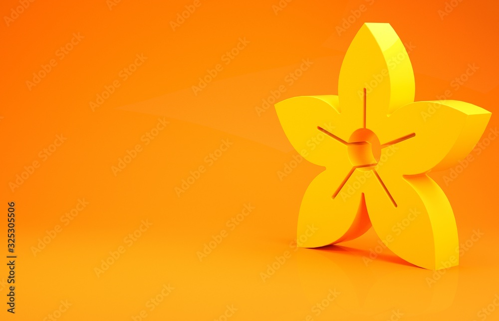 Yellow Lotus flower icon isolated on orange background. Minimalism concept. 3d illustration 3D rende