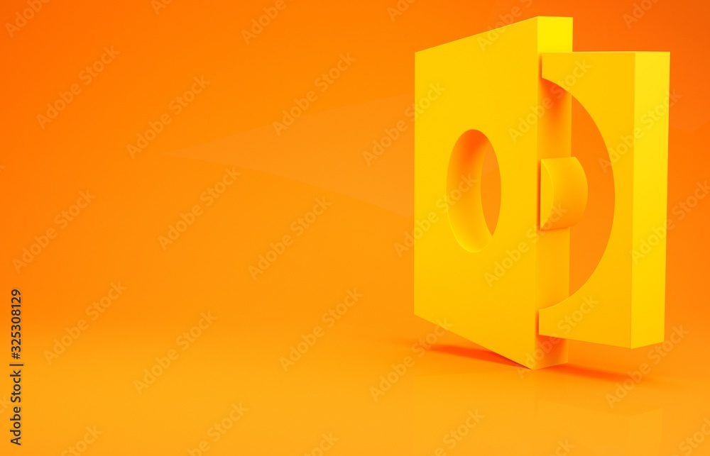 Yellow Vinyl player with a vinyl disk icon isolated on orange background. Minimalism concept. 3d ill