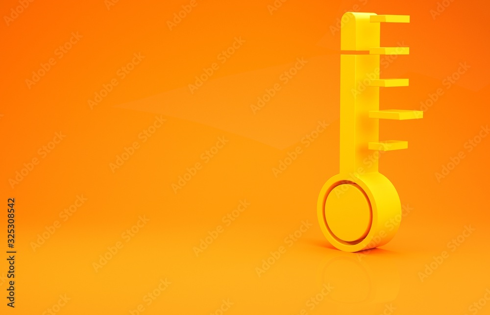 Yellow Meteorology thermometer measuring icon isolated on orange background. Thermometer equipment s