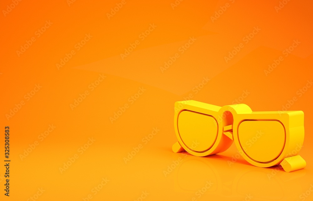 Yellow Glasses icon isolated on orange background. Eyeglass frame symbol. Minimalism concept. 3d ill