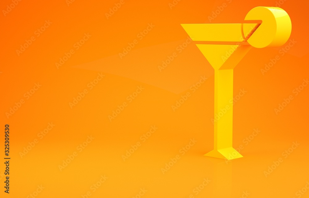 Yellow Martini glass icon isolated on orange background. Cocktail icon. Wine glass icon. Minimalism 