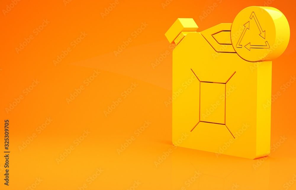 Yellow Eco fuel canister icon isolated on orange background. Eco bio and barrel. Green environment a