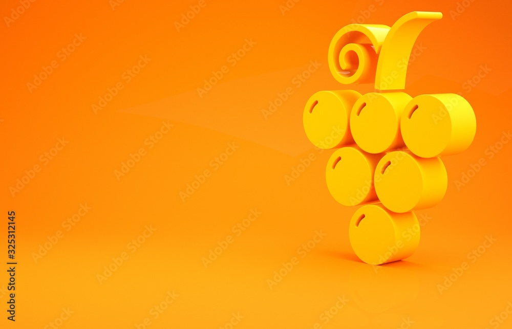 Yellow Grape fruit icon isolated on orange background. Minimalism concept. 3d illustration 3D render