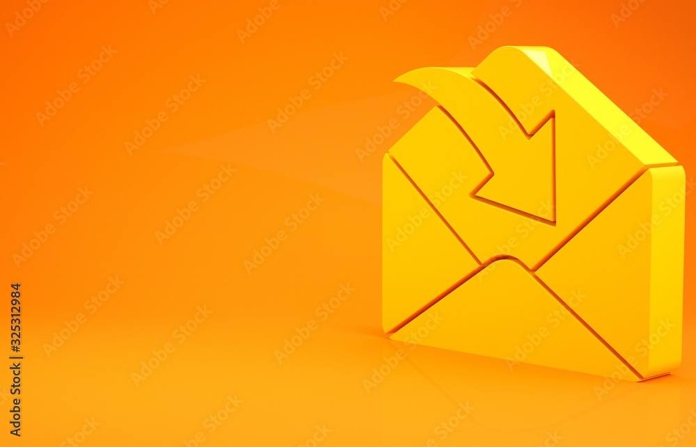 Yellow Envelope icon isolated on orange background. Received message concept. New, email incoming me