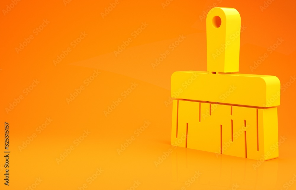 Yellow Paint brush icon isolated on orange background. Minimalism concept. 3d illustration 3D render