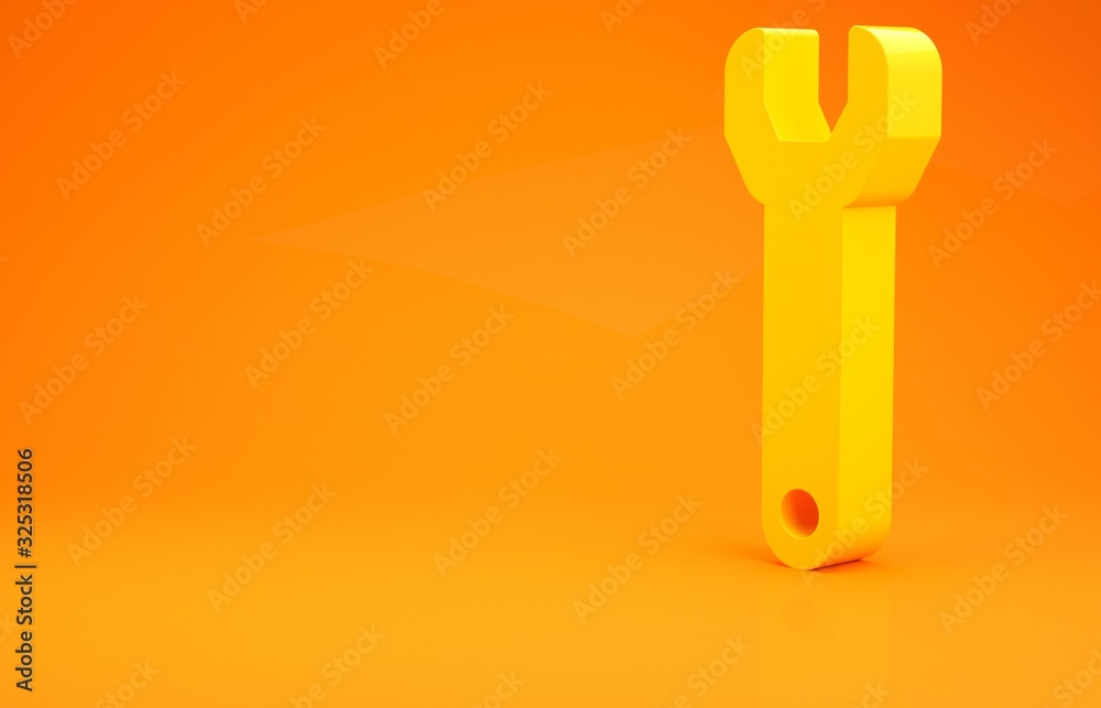 Yellow Wrench spanner icon isolated on orange background. Minimalism concept. 3d illustration 3D ren