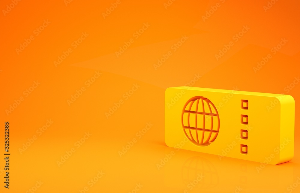 Yellow Airline ticket icon isolated on orange background. Plane ticket. Minimalism concept. 3d illus