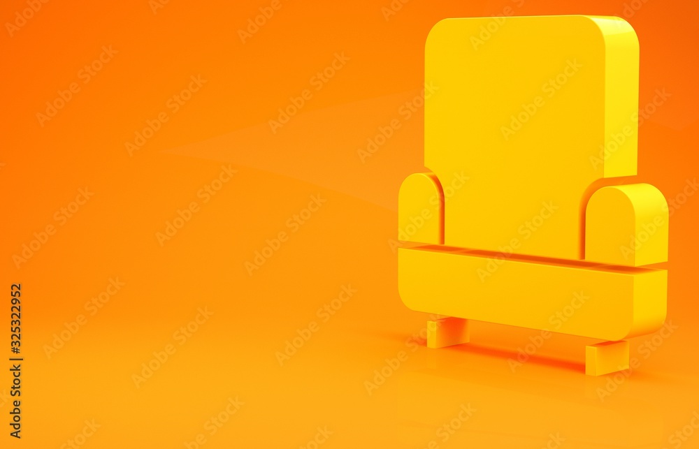 Yellow Armchair icon isolated on orange background. Minimalism concept. 3d illustration 3D render