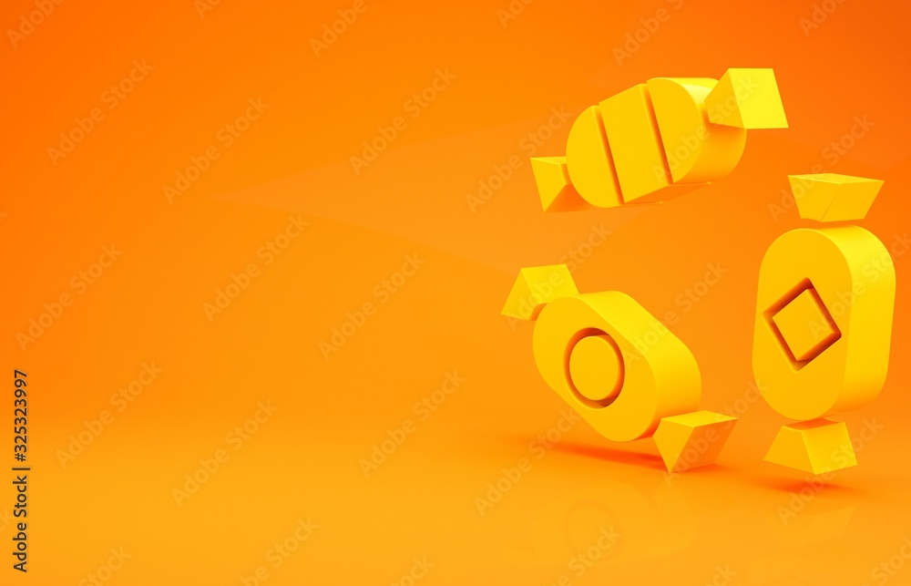 Yellow Candy icon isolated on orange background. Minimalism concept. 3d illustration 3D render