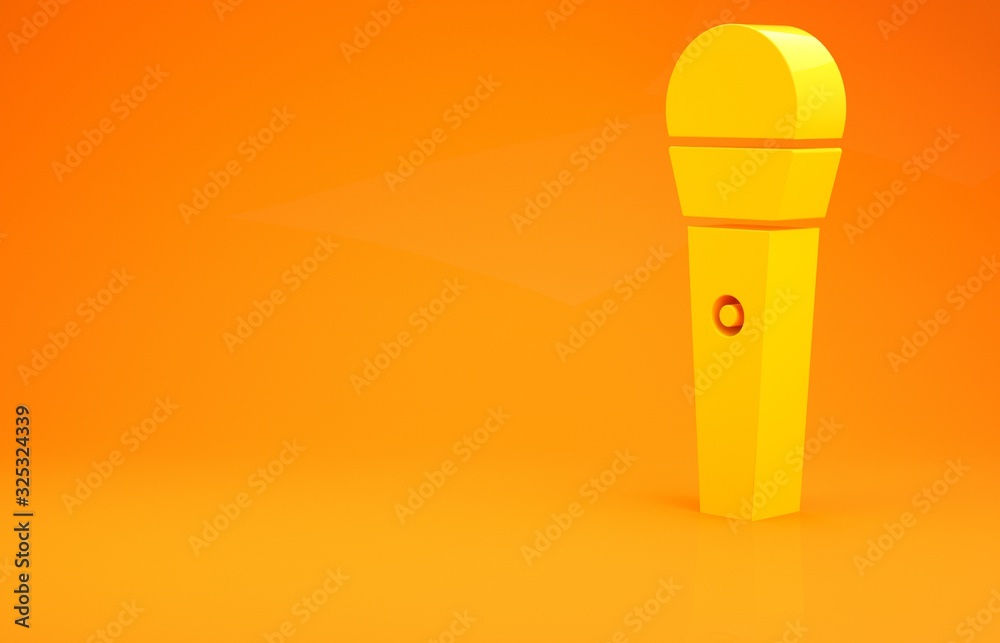 Yellow Karaoke icon isolated on orange background. Microphone and monitor. Minimalism concept. 3d il