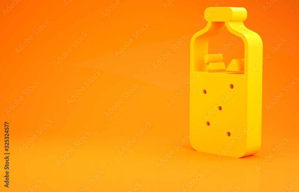 Yellow Mulled wine with ingredients icon isolated on orange background. Cinnamon stick, clove, lemon