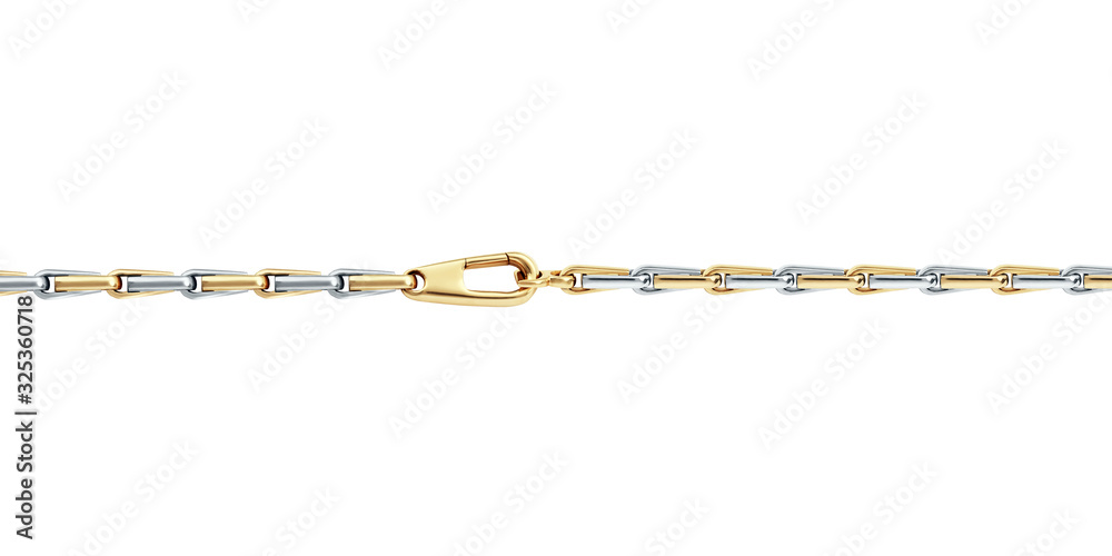 Seamless golden metal Chain (isolated from white background) 