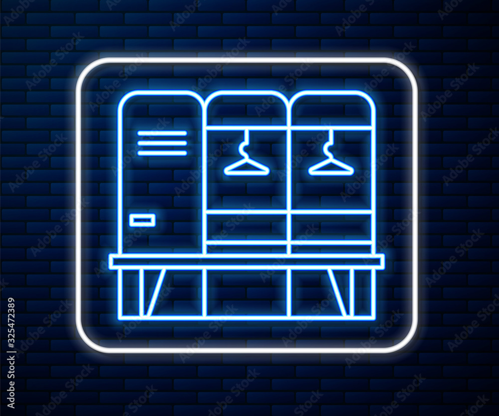 Glowing neon line Locker or changing room for hockey, football, basketball team or workers icon isol