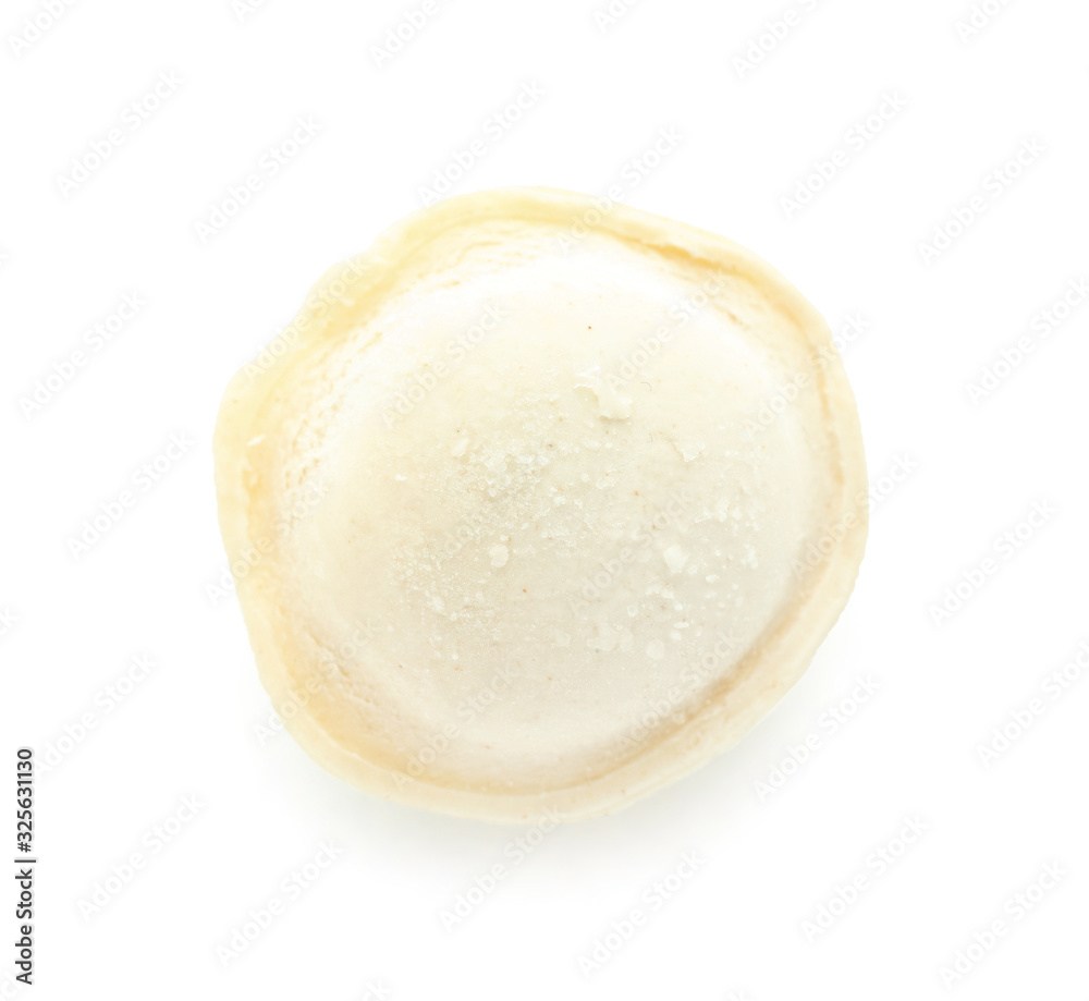 Raw fresh dumpling on white background