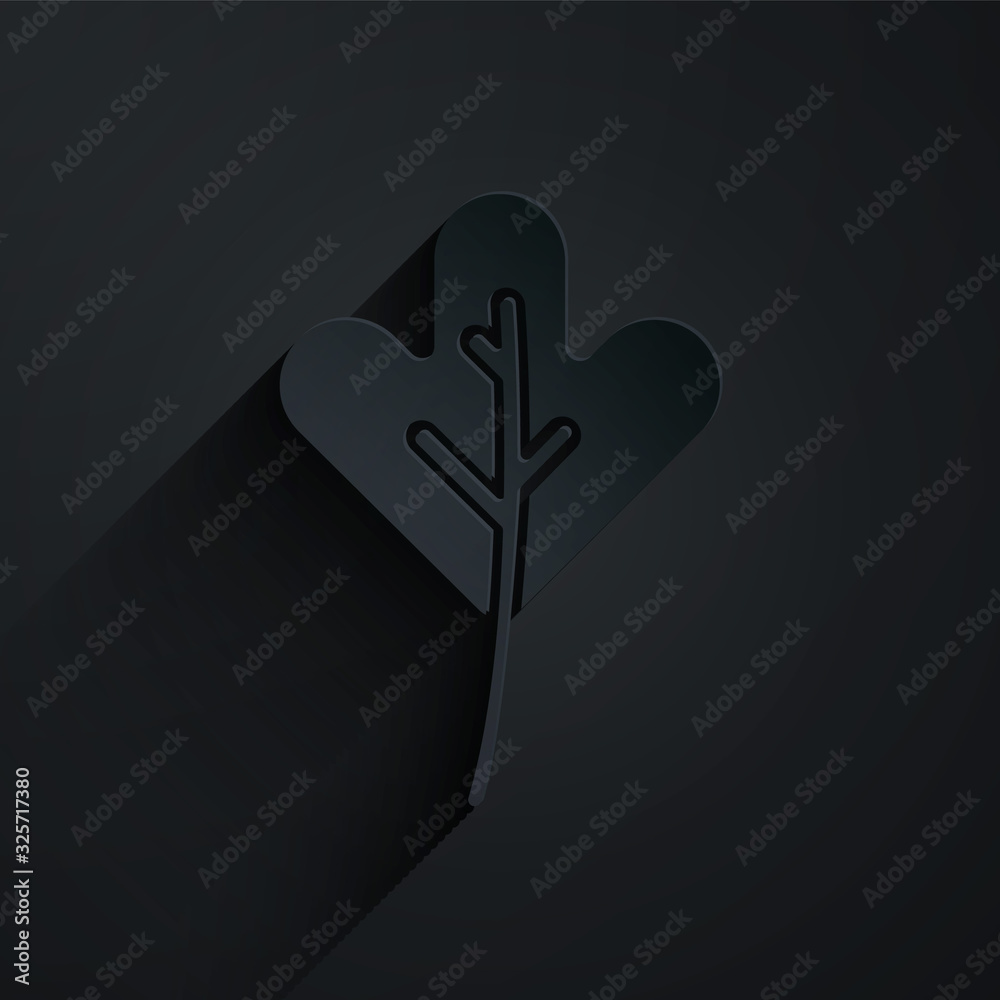 Paper cut Leaf icon isolated on black background. Leaves sign. Fresh natural product symbol. Paper a