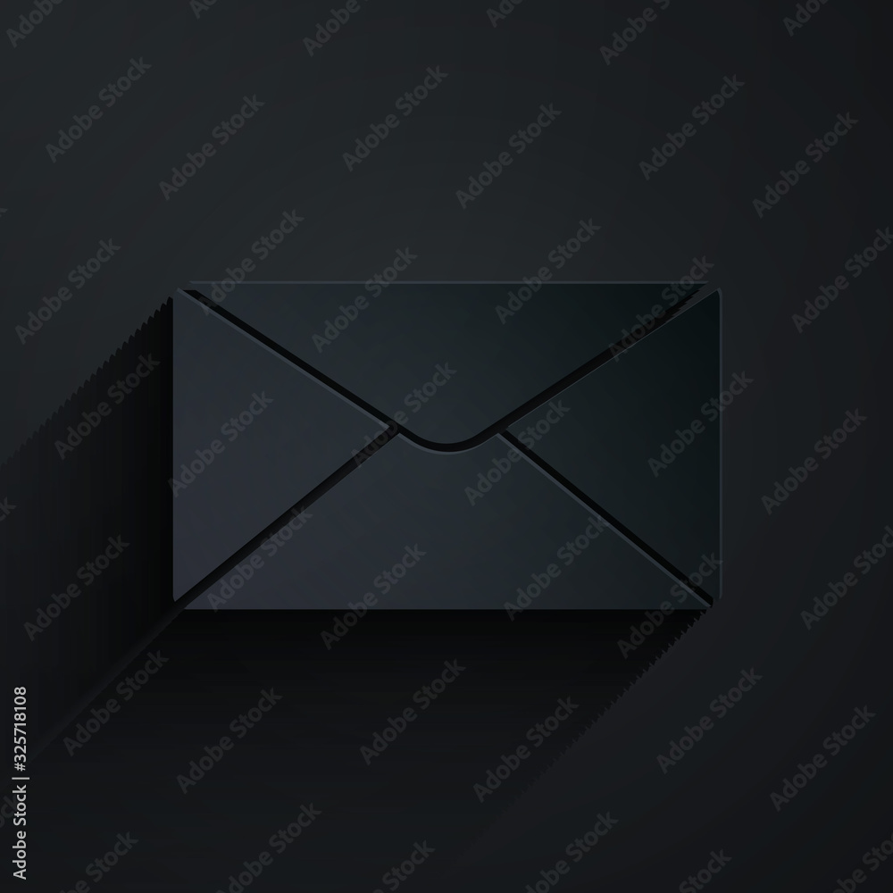 Paper cut Envelope icon isolated on black background. Email message letter symbol. Paper art style. 