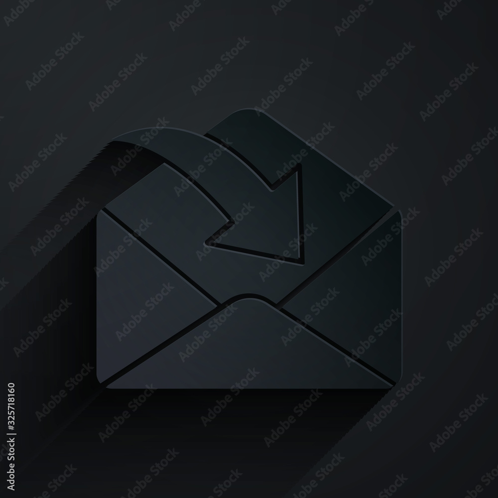 Paper cut Envelope icon isolated on black background. Received message concept. New, email incoming 