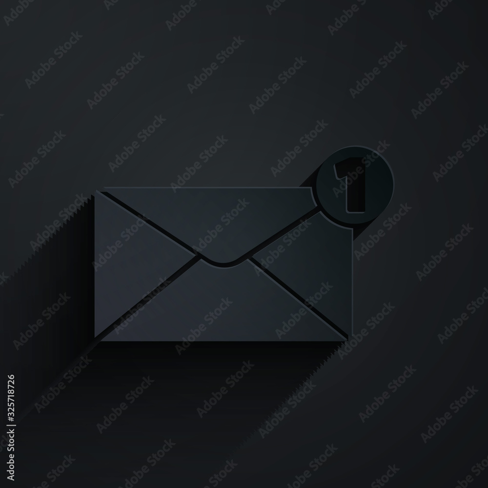 Paper cut Envelope icon isolated on black background. Received message concept. New, email incoming 