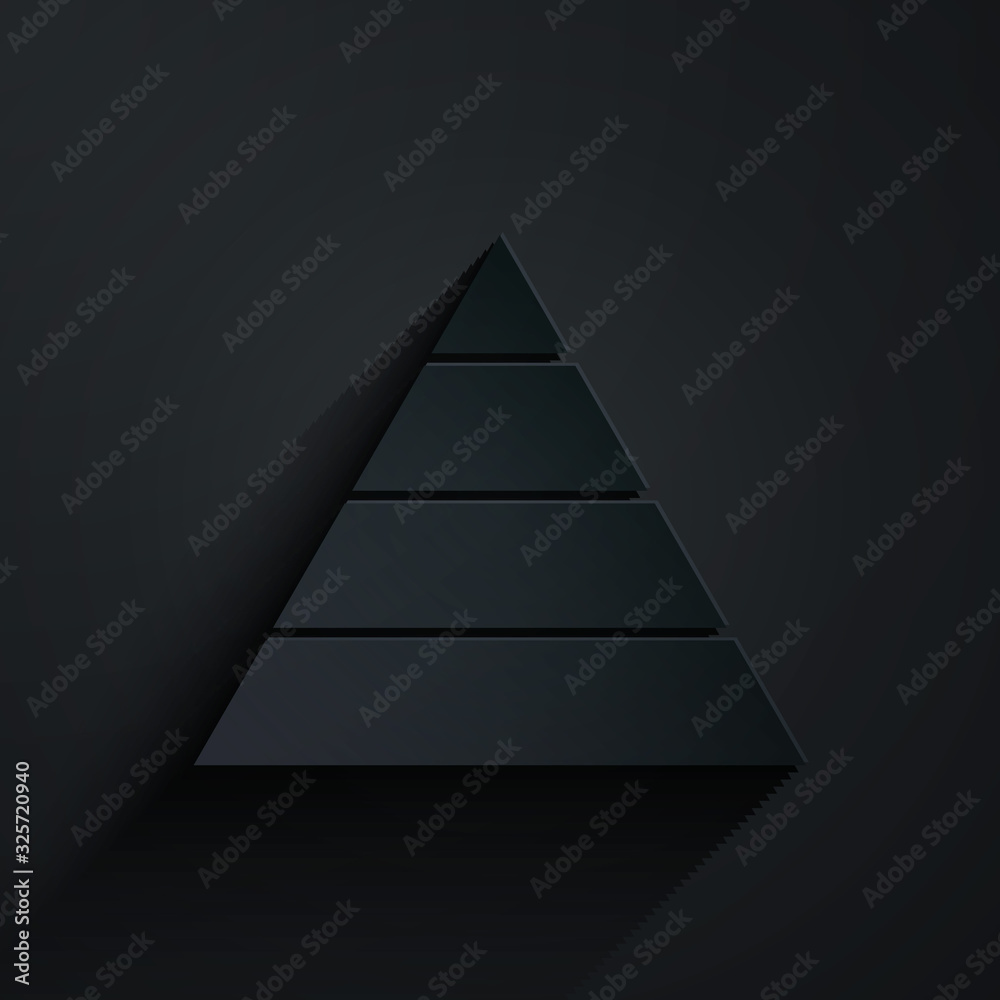 Paper cut Business pyramid chart infographics icon isolated on black background. Pyramidal stages gr