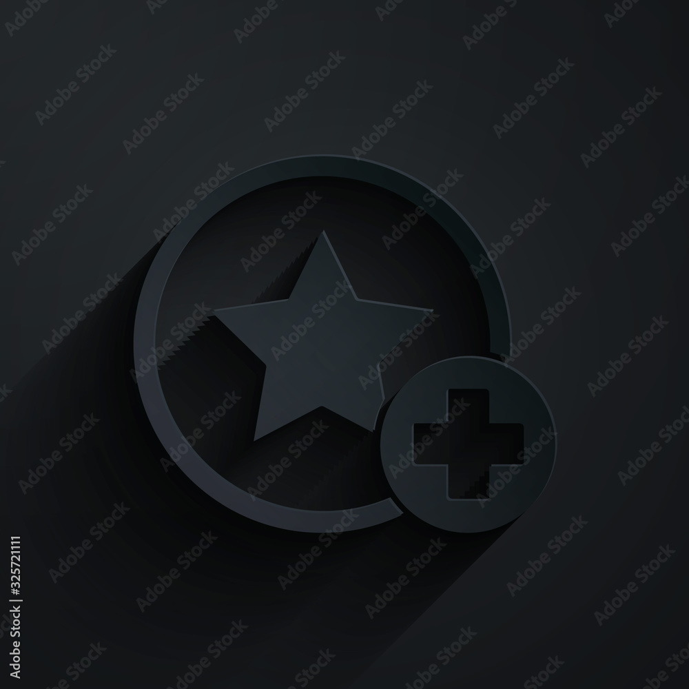 Paper cut Star icon isolated on black background. Favorite, best rating, award symbol. Add to concep