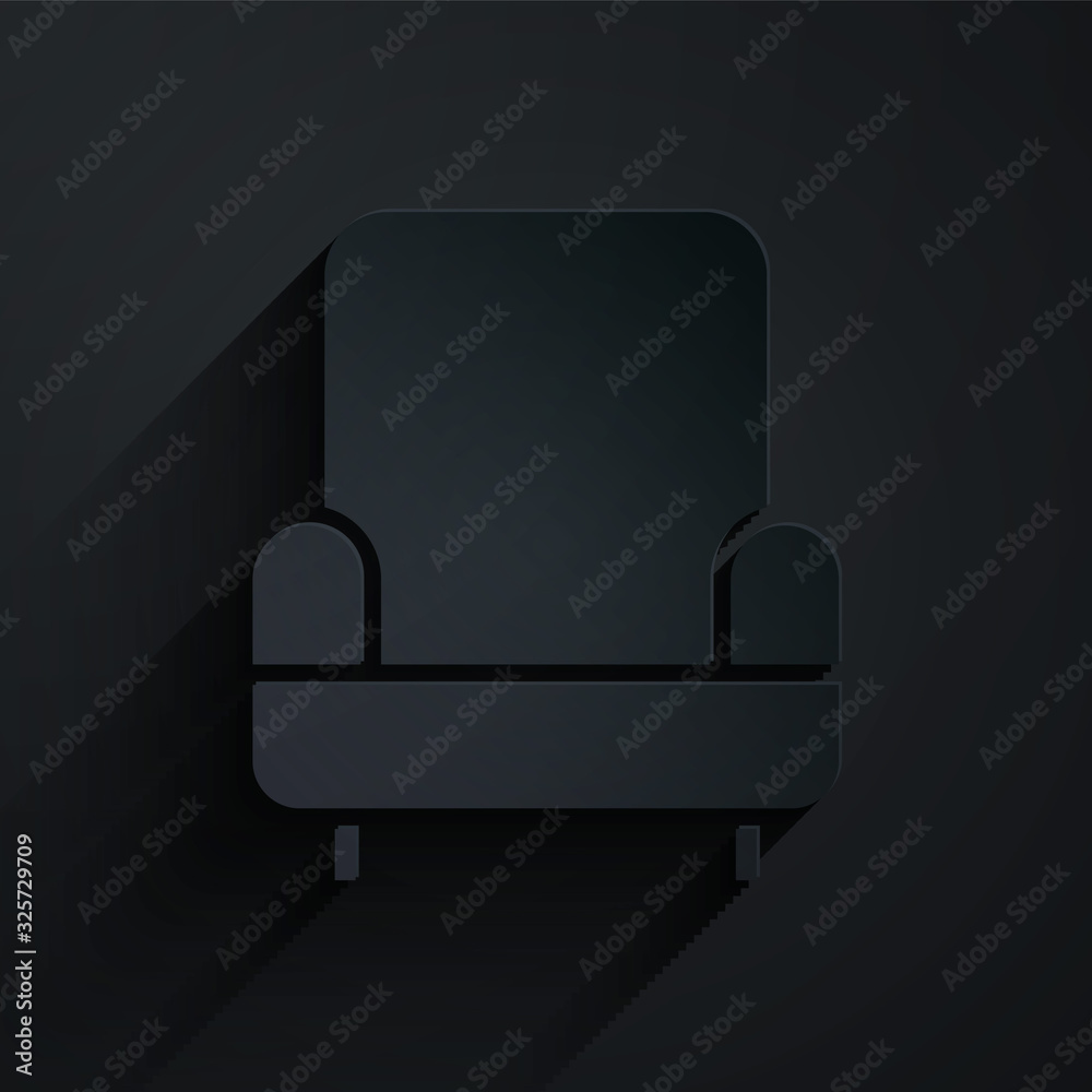 Paper cut Armchair icon isolated on black background. Paper art style. Vector Illustration