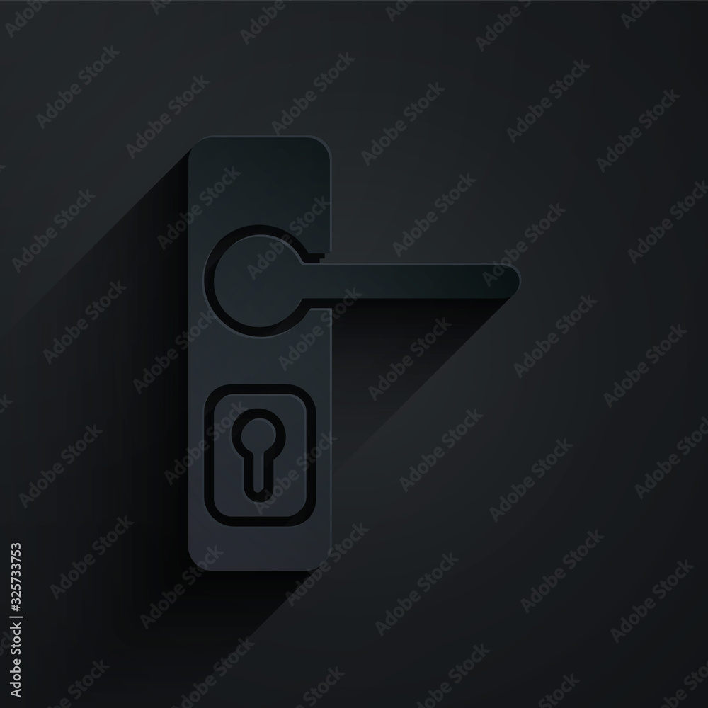 Paper cut Door handle icon isolated on black background. Door lock sign. Paper art style. Vector Ill