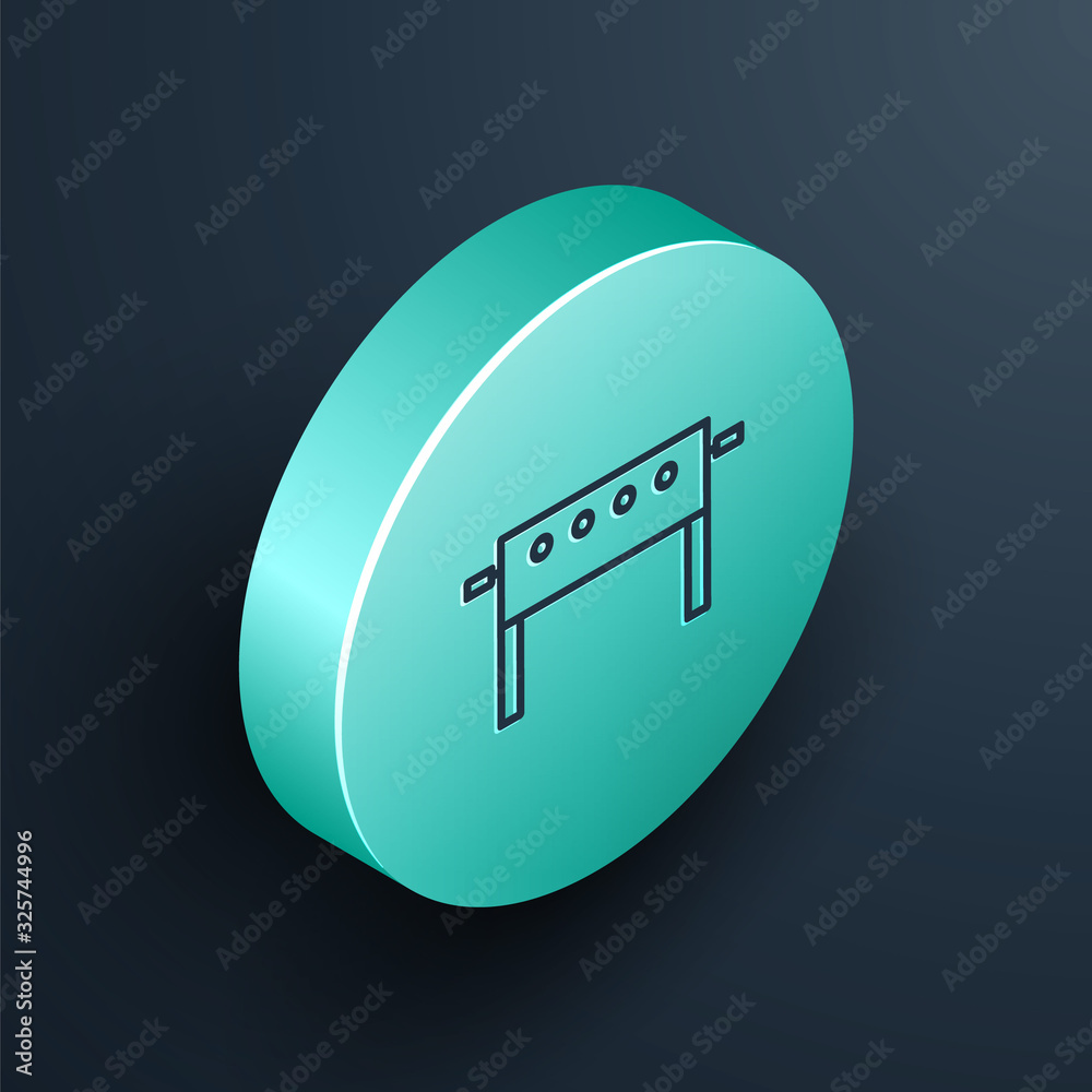 Isometric line Hockey table icon isolated on black background. Turquoise circle button. Vector Illus