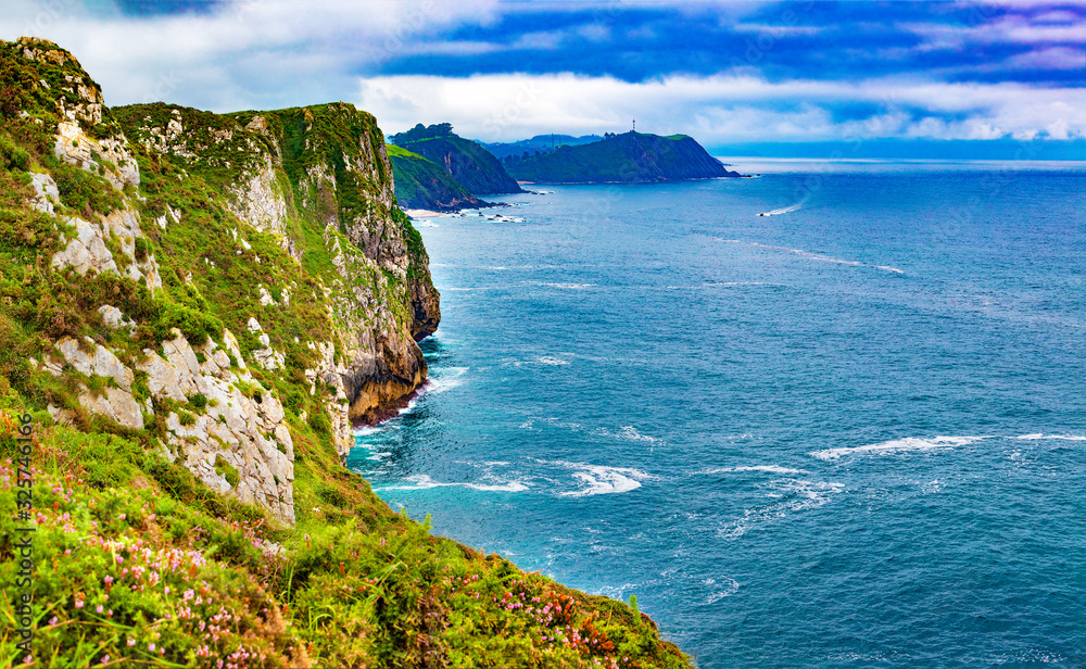 Spectacular mountains on the Spanish coast.Scenery sunset landscape cliff and rocks.Cantabria ,Spain