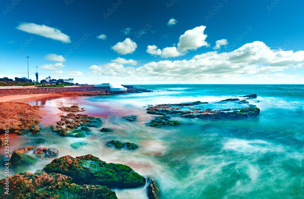 Rocky sea coast landscape.Seashore and beach