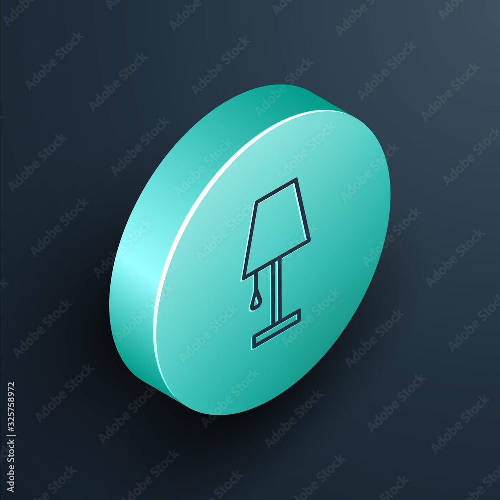 Isometric line Table lamp icon isolated on black background. Turquoise circle button. Vector Illustr