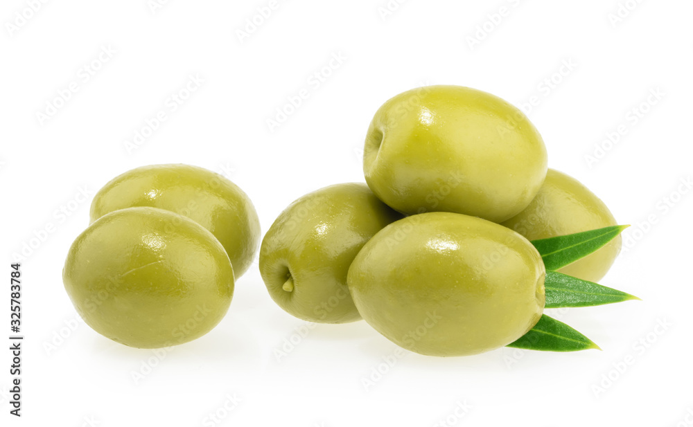 Green olives isolated on white background