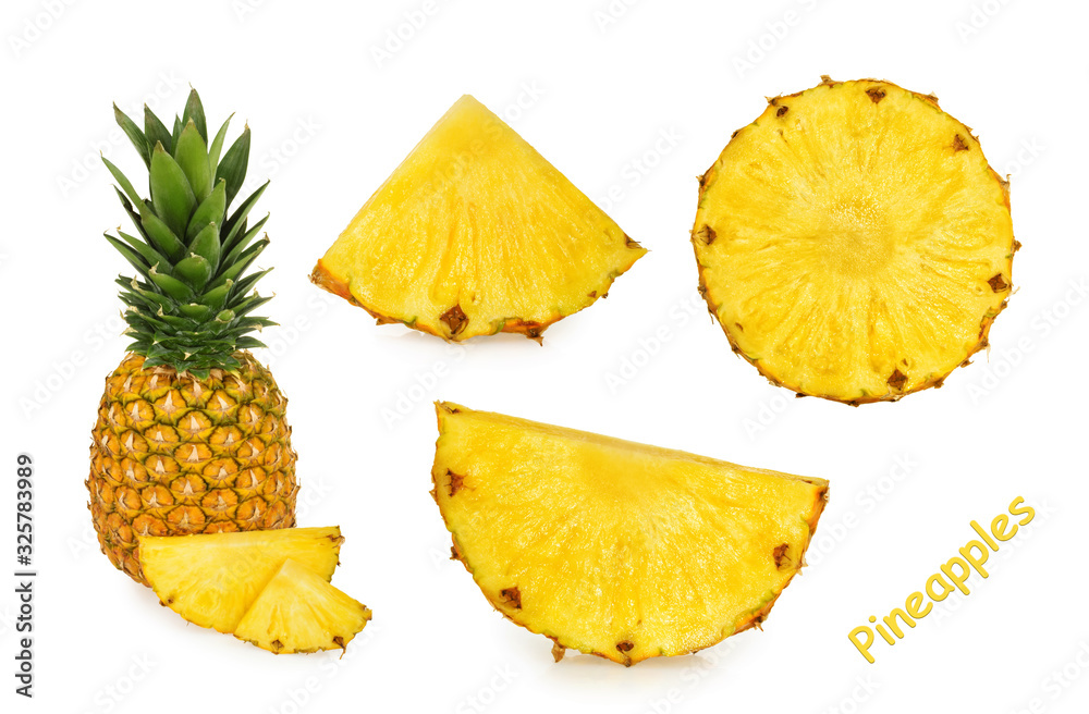 Pineapple slices isolated white background