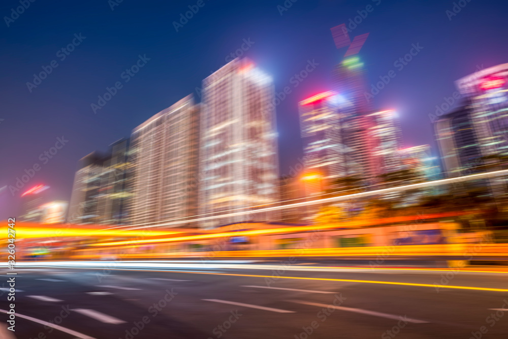 Speed effect of city night in Shenzhen Financial District..