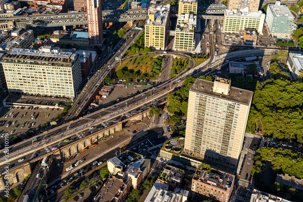 Aerial view of the Manhattan Bridge in New York City