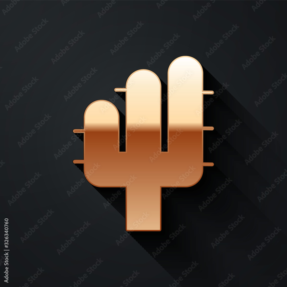 Gold Cactus icon isolated on black background. Long shadow style. Vector Illustration