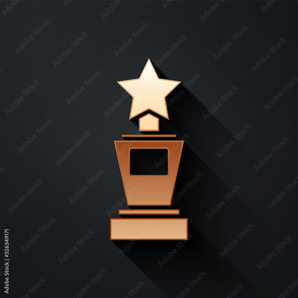 Gold Award cup icon isolated on black background. Winner trophy symbol. Championship or competition 