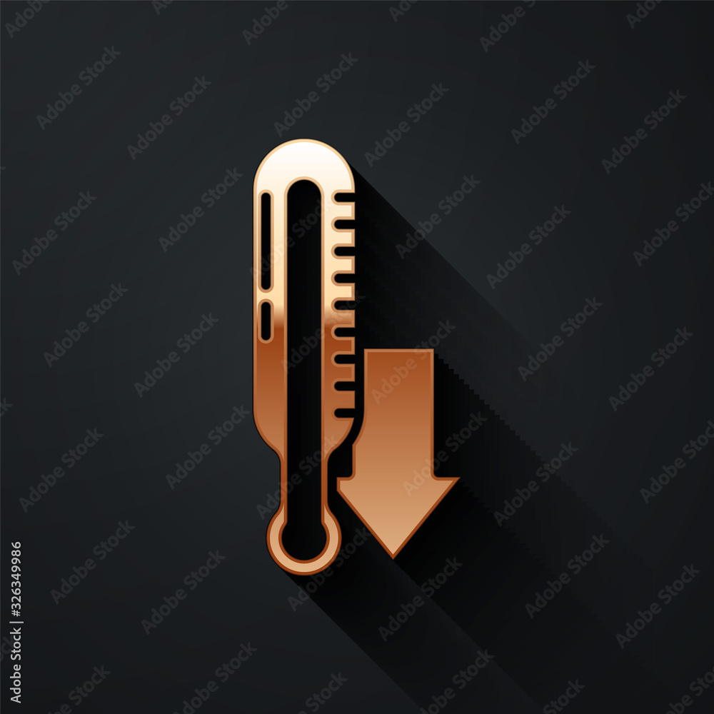 Gold Meteorology thermometer measuring icon isolated on black background. Thermometer equipment show