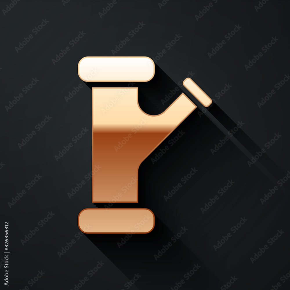 Gold Industry metallic pipe icon isolated on black background. Plumbing pipeline parts of different 