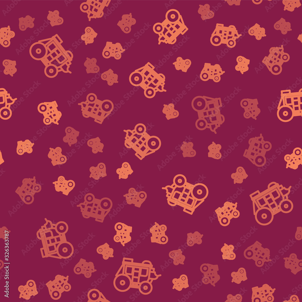 Brown line Western stagecoach icon isolated seamless pattern on red background. Vector Illustration