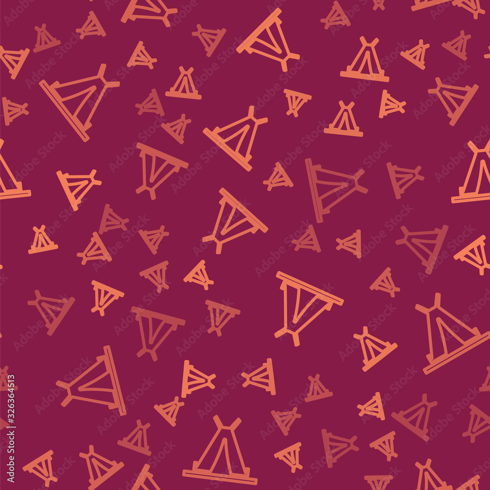 Brown line Traditional indian teepee or wigwam icon isolated seamless pattern on red background. Ind