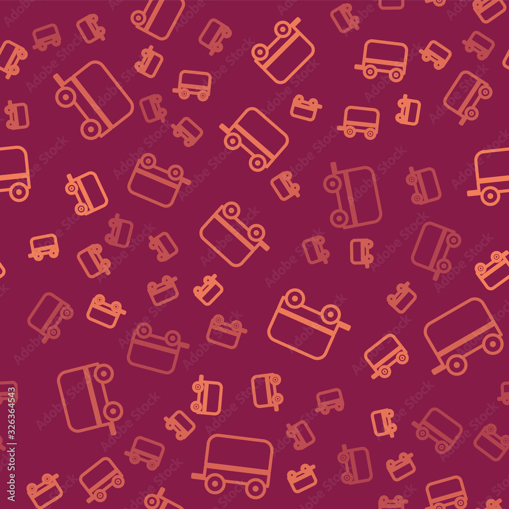 Brown line Wild west covered wagon icon isolated seamless pattern on red background. Vector Illustra