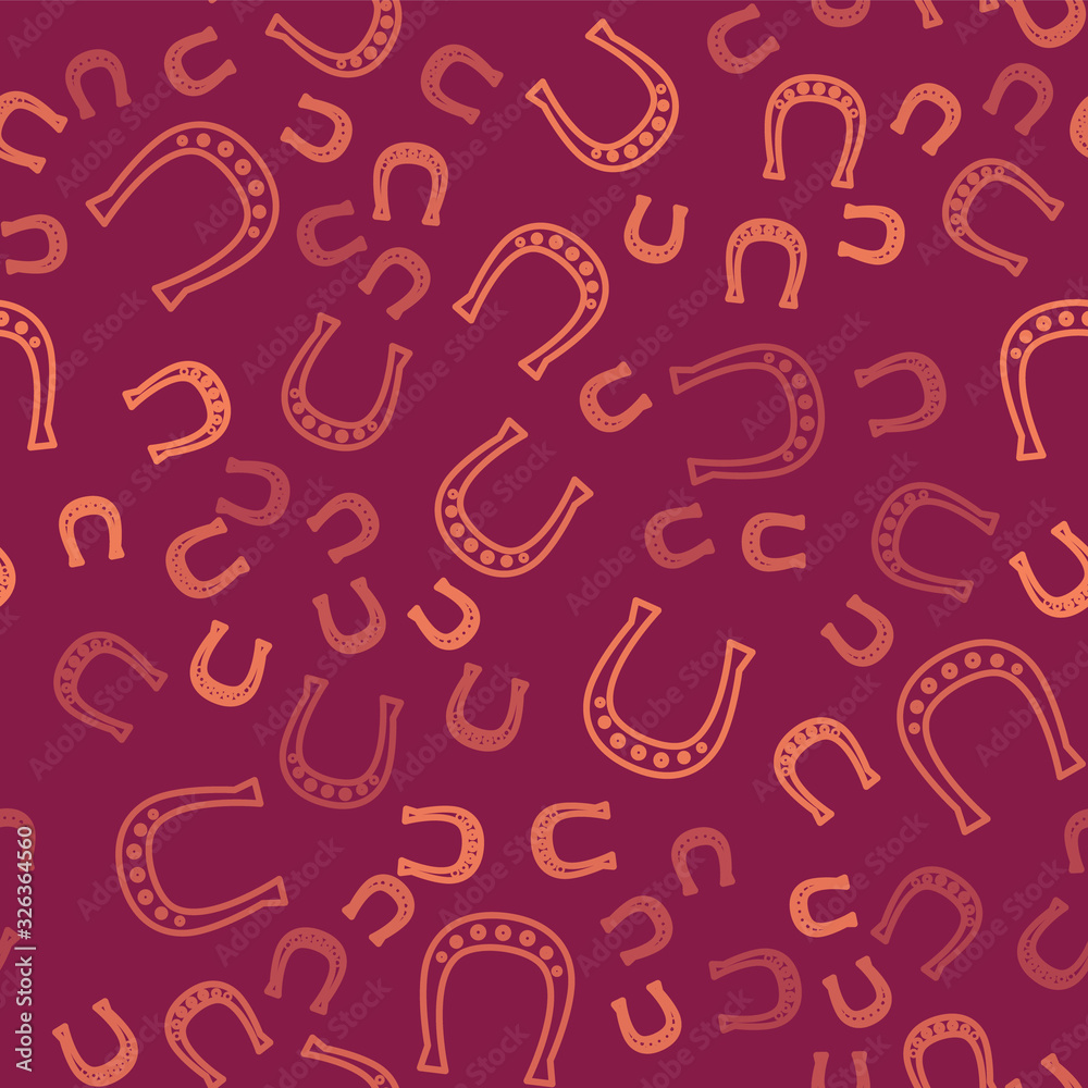 Brown line Horseshoe icon isolated seamless pattern on red background. Vector Illustration