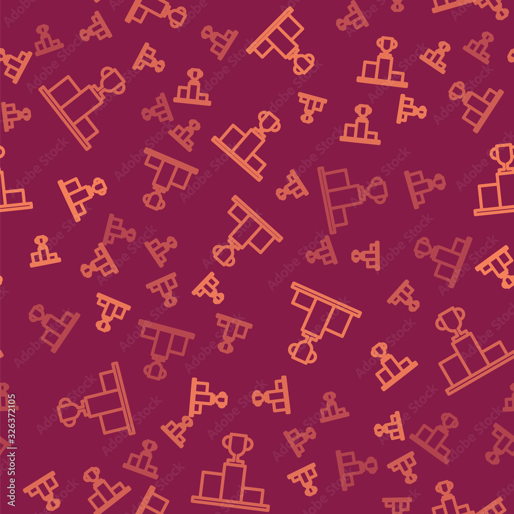 Brown line Hockey over sports winner podium icon isolated seamless pattern on red background. Vector