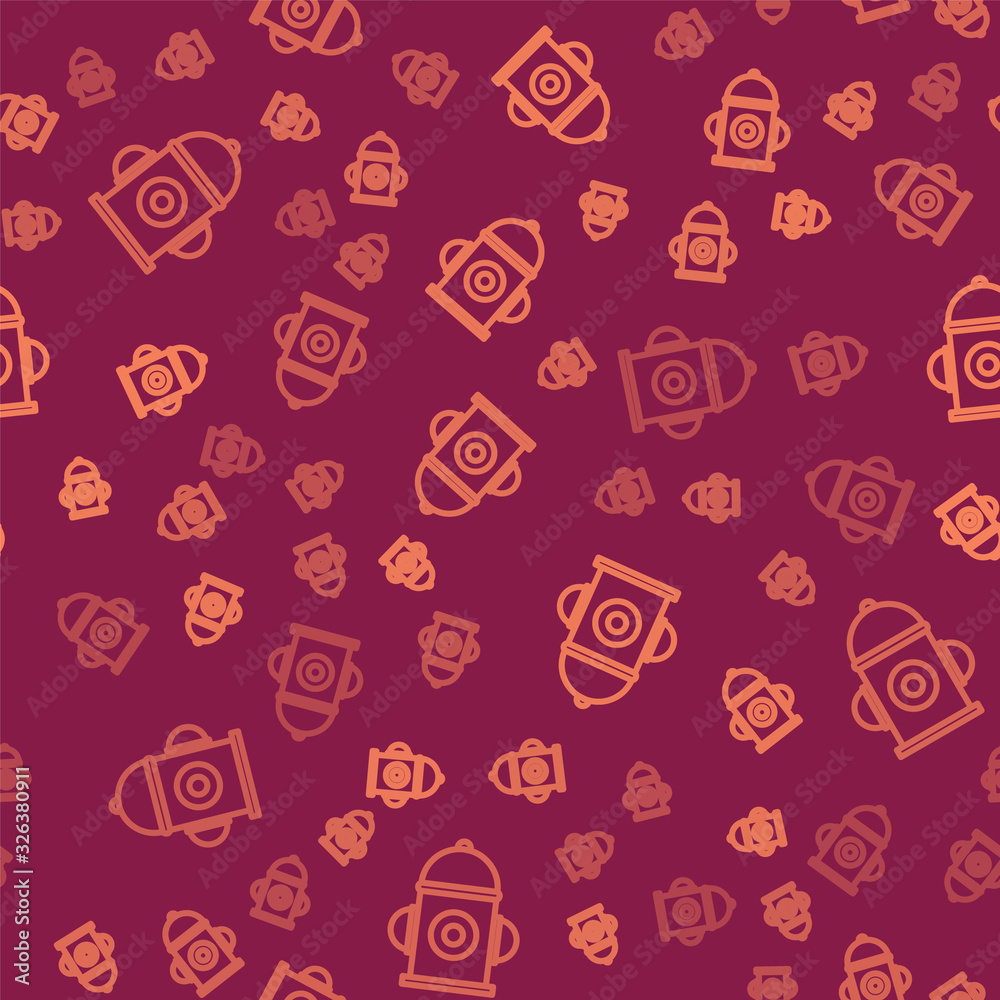 Brown line Fire hydrant icon isolated seamless pattern on red background. Vector Illustration