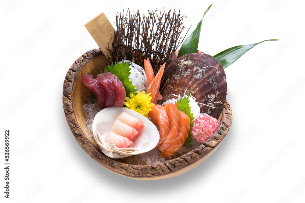 Japanese food sashimi set dinner meal isolated on white background