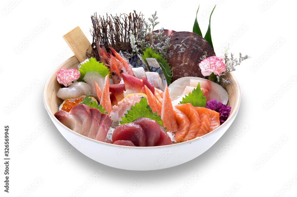 Japanese food sashimi set dinner meal isolated on white background